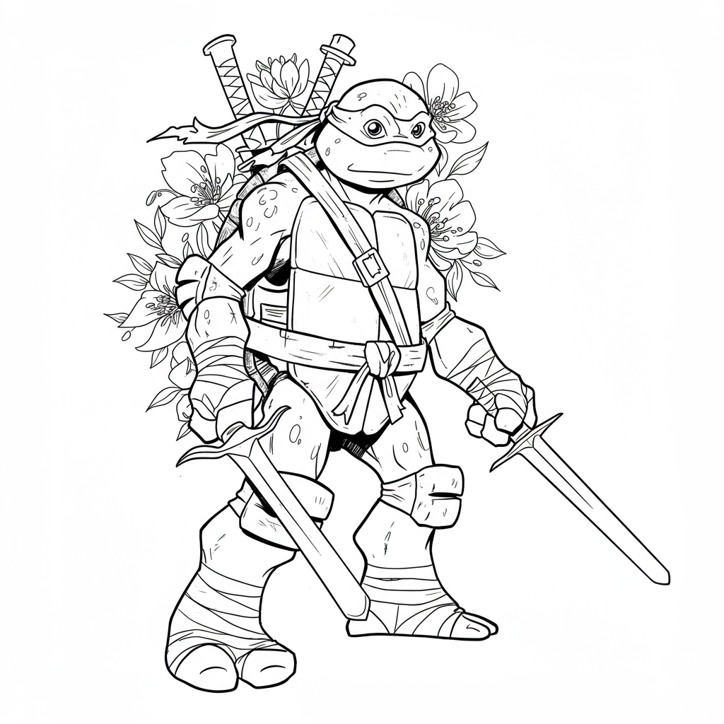 ninja turtle flowers coloring page
