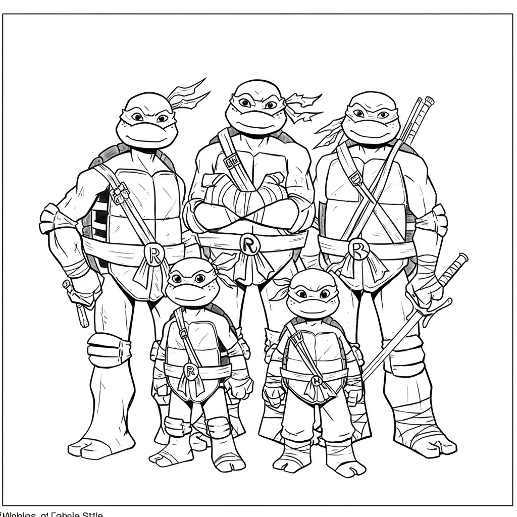 ninja kaplumbağalar aile boyama sayfası