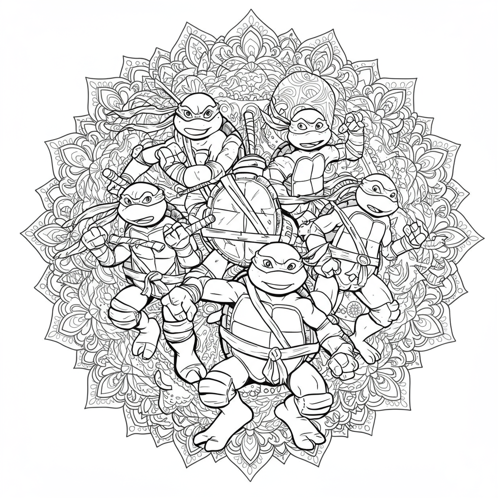 ninja kaplumbağalar mandala boyama sayfası