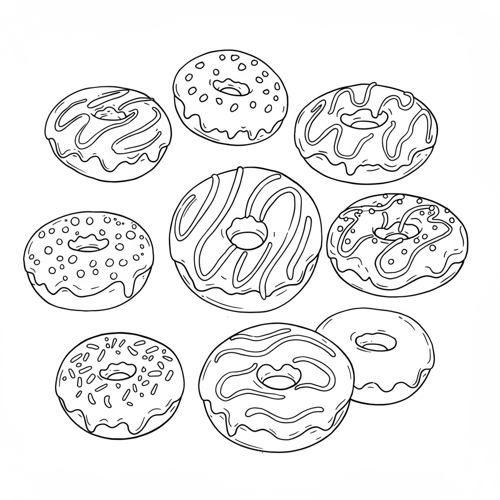 of doughnuts abstract coloring page