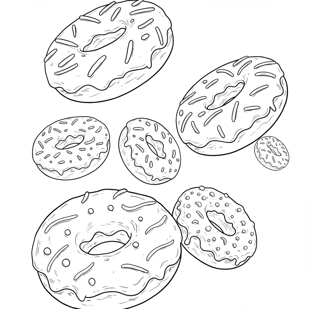of doughnuts action coloring page