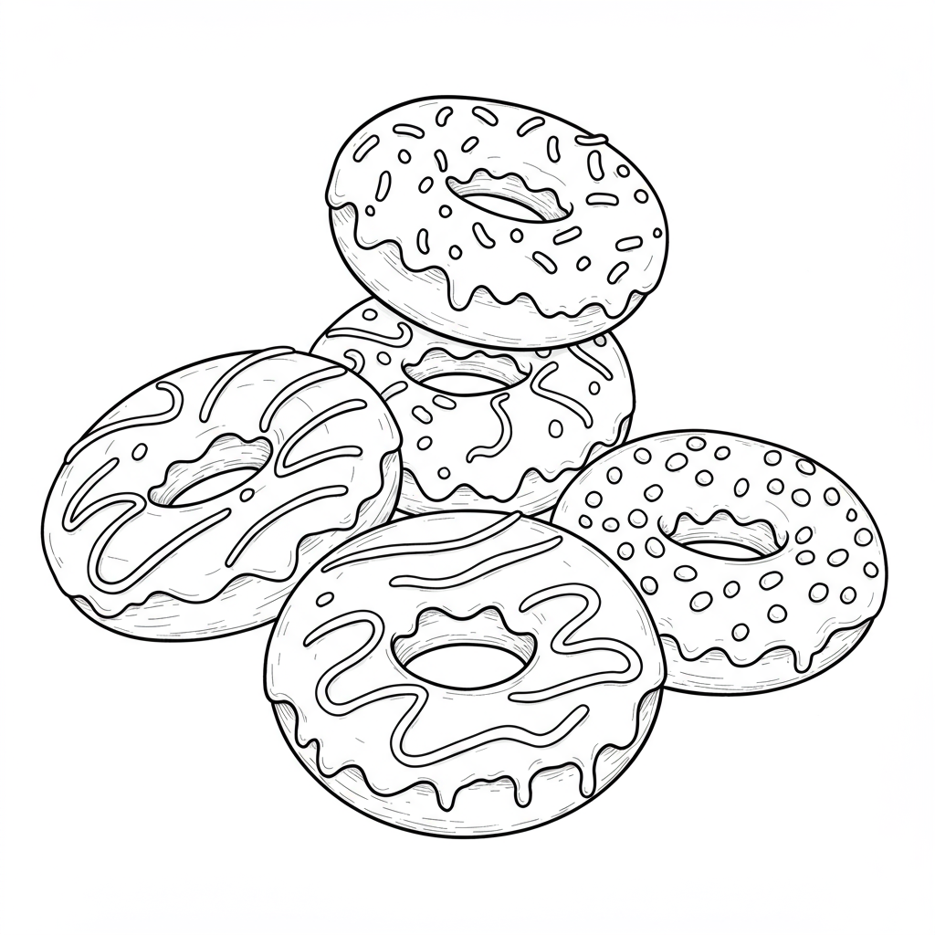 of doughnuts cartoon coloring page