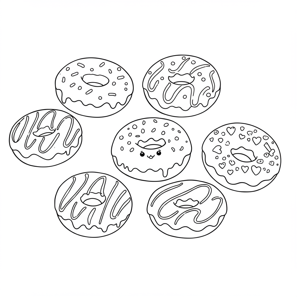 of doughnuts cute coloring page