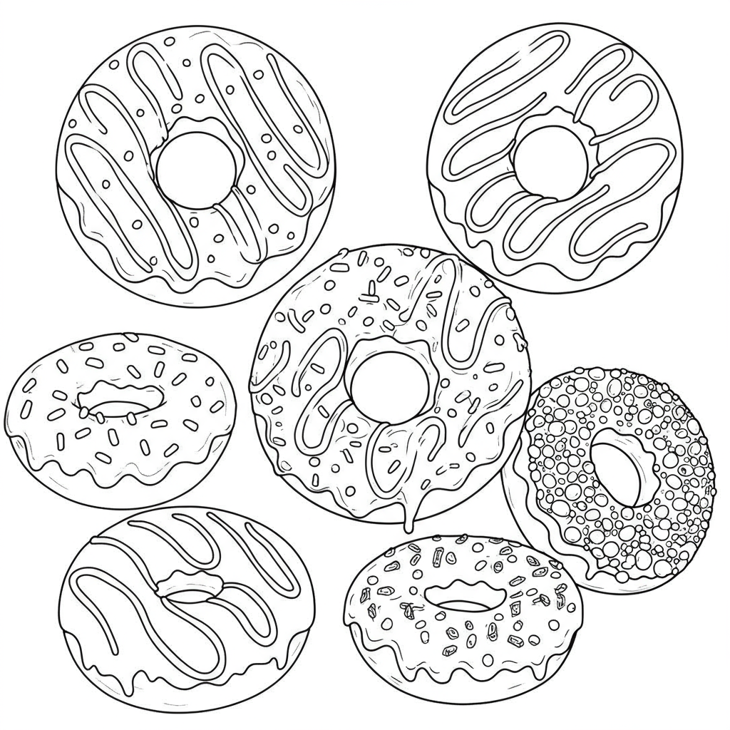 of doughnuts decorative coloring page