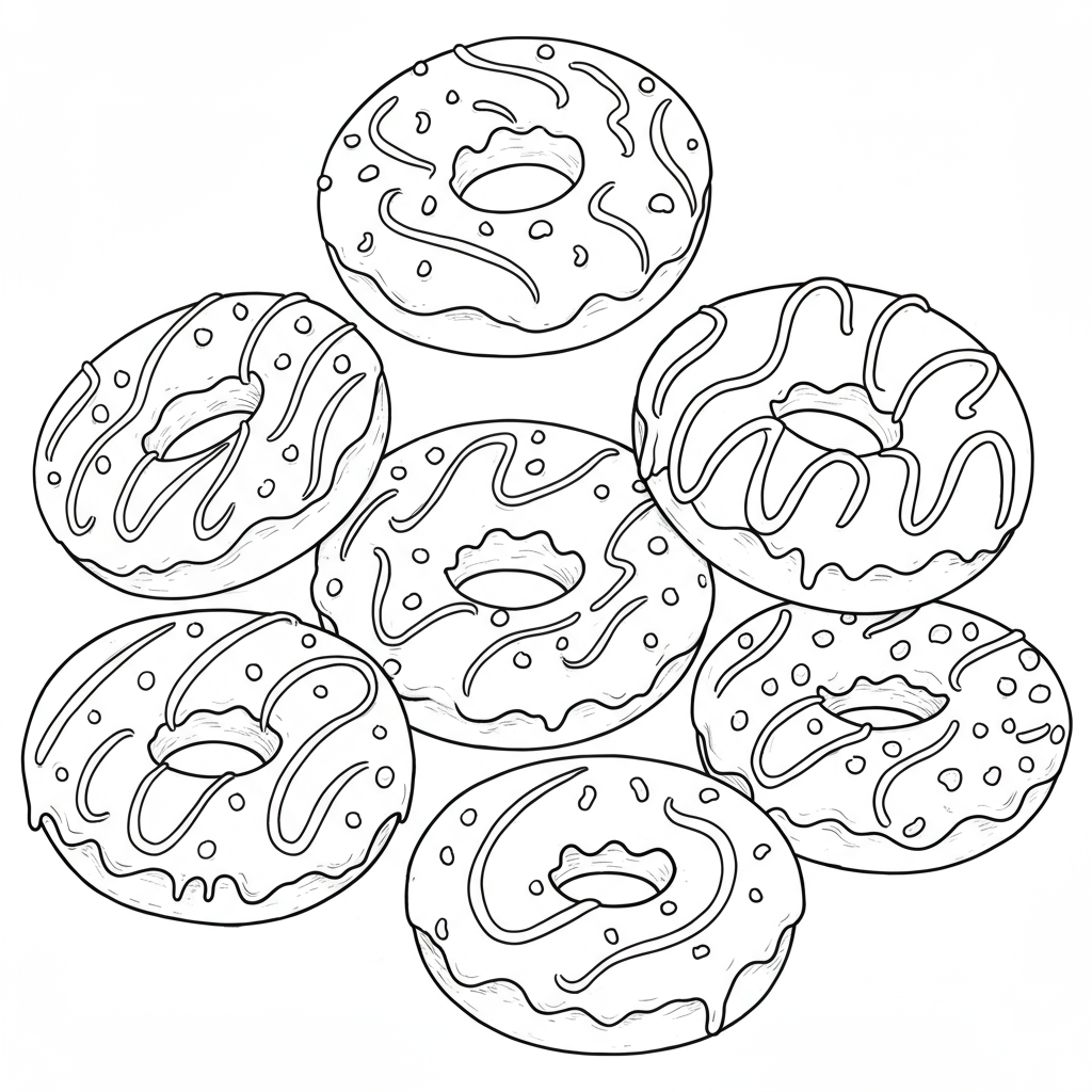 of doughnuts detailed coloring page