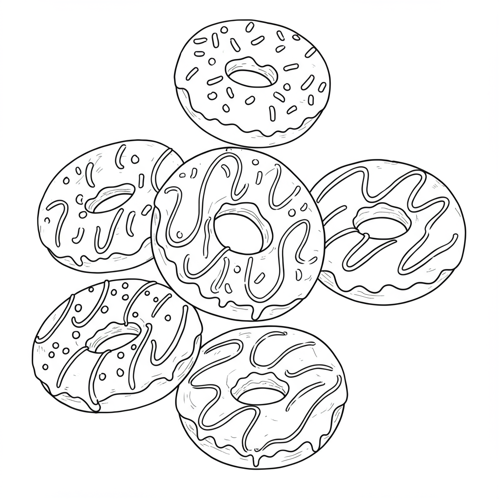 of doughnuts easy coloring page