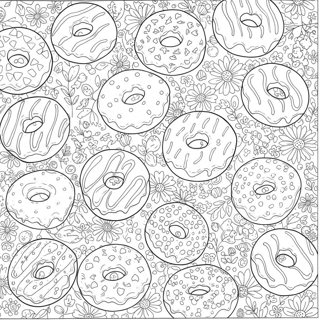 of doughnuts flowers coloring page