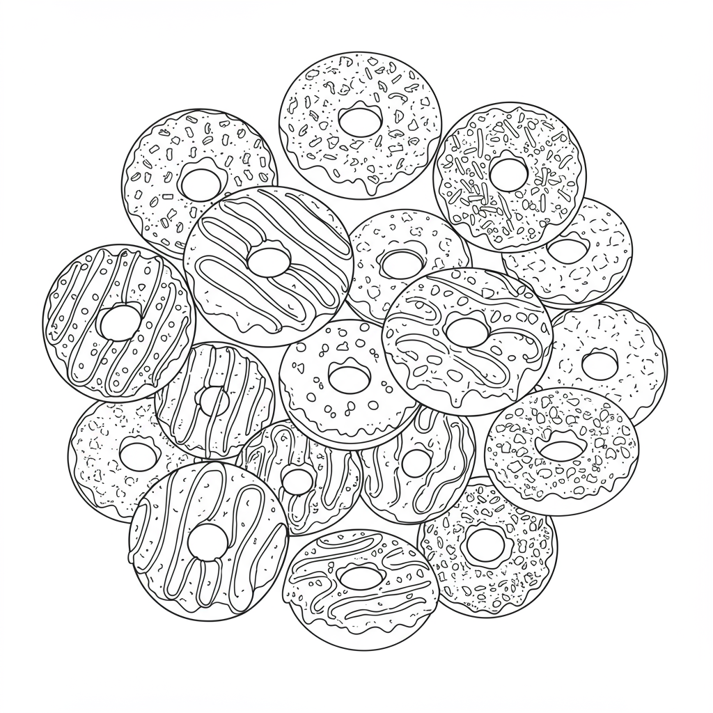 of doughnuts mandala coloring page
