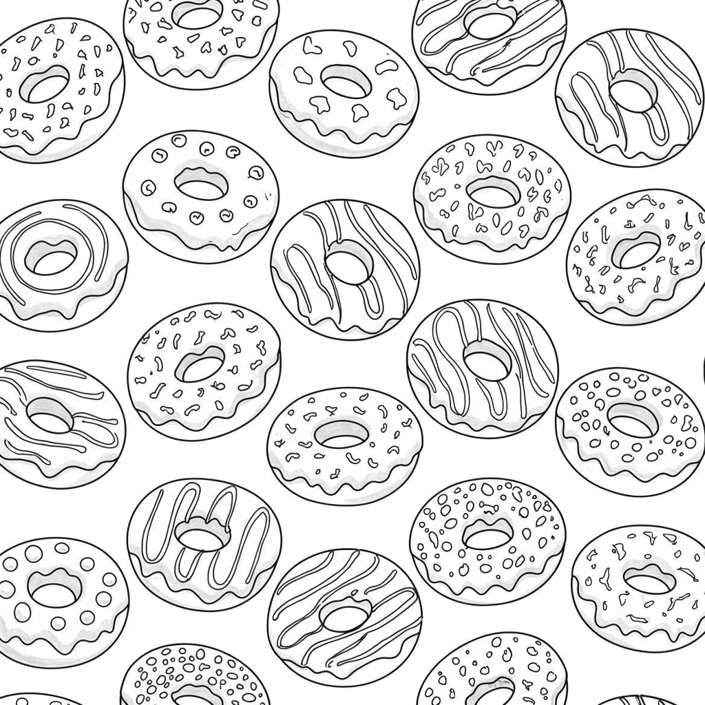 of doughnuts pattern coloring page