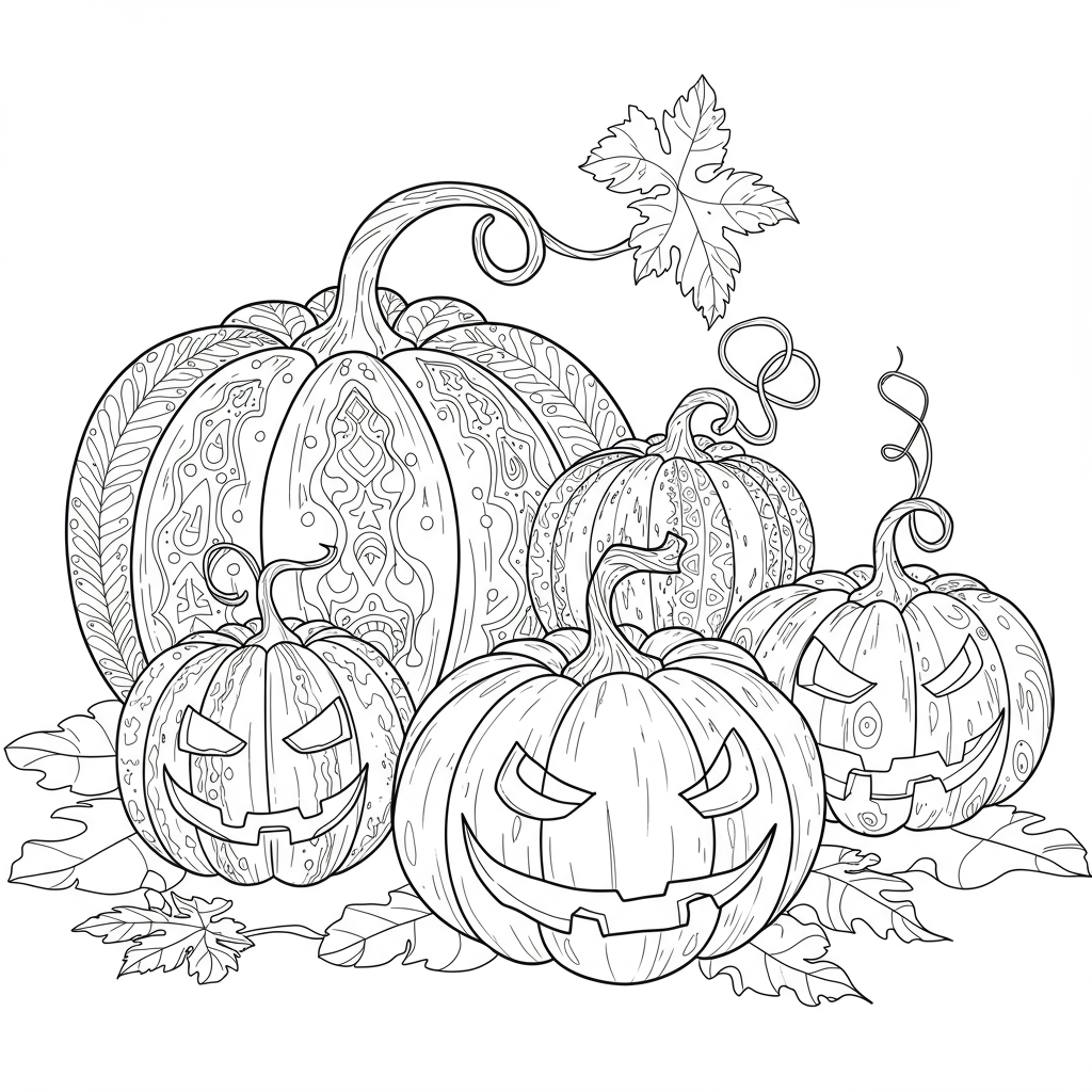 of pumpkins abstract coloring page
