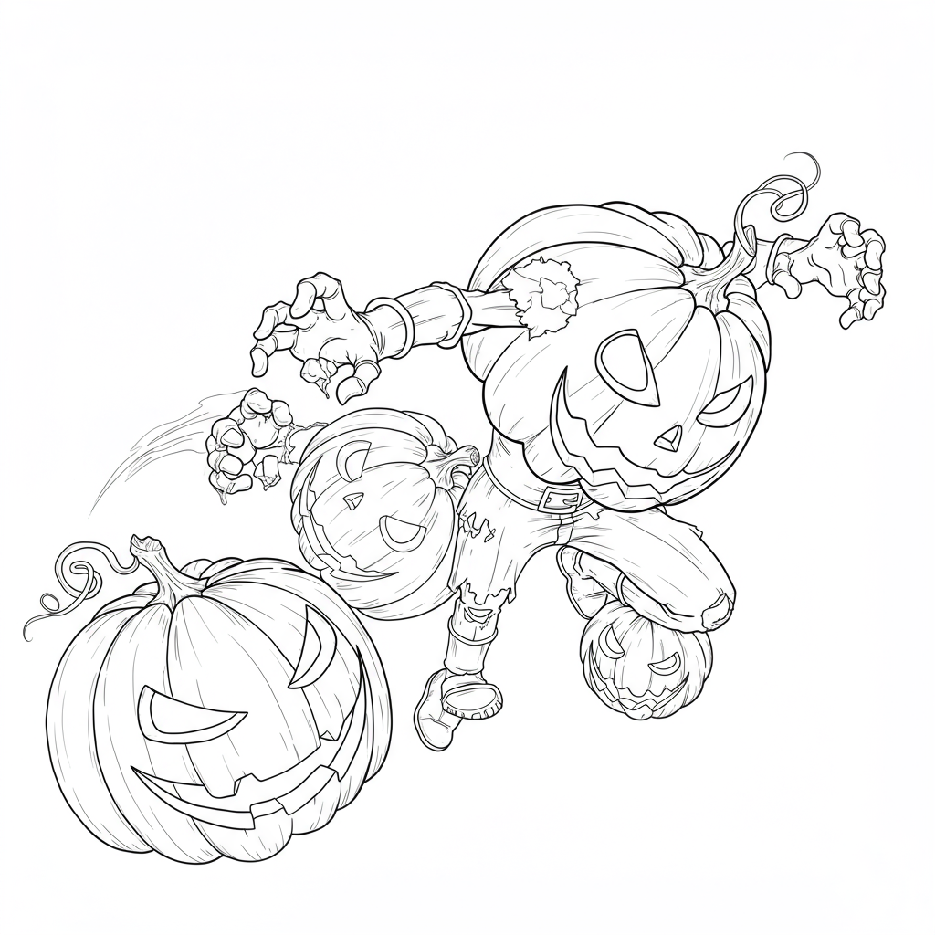 of pumpkins action coloring page