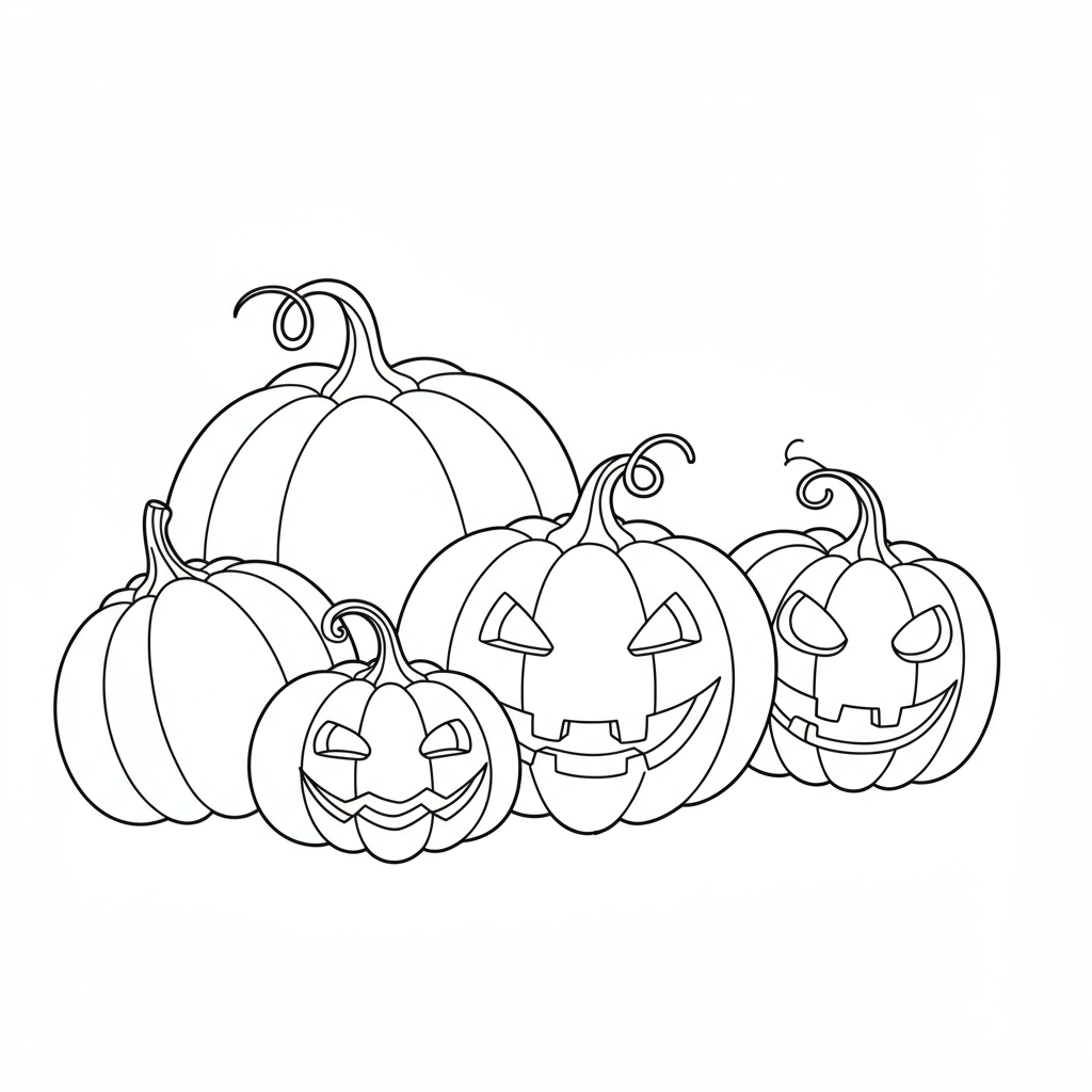 of pumpkins cartoon coloring page