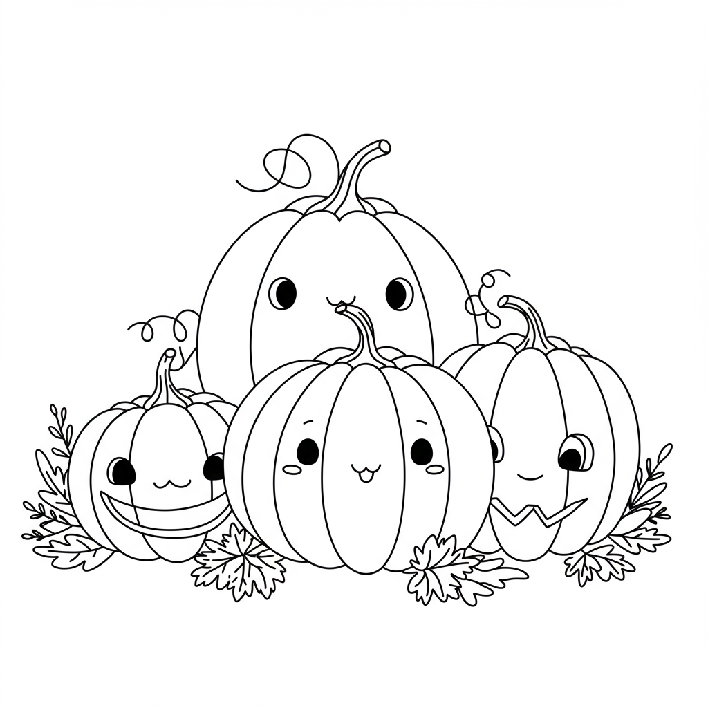 of pumpkins cute coloring page
