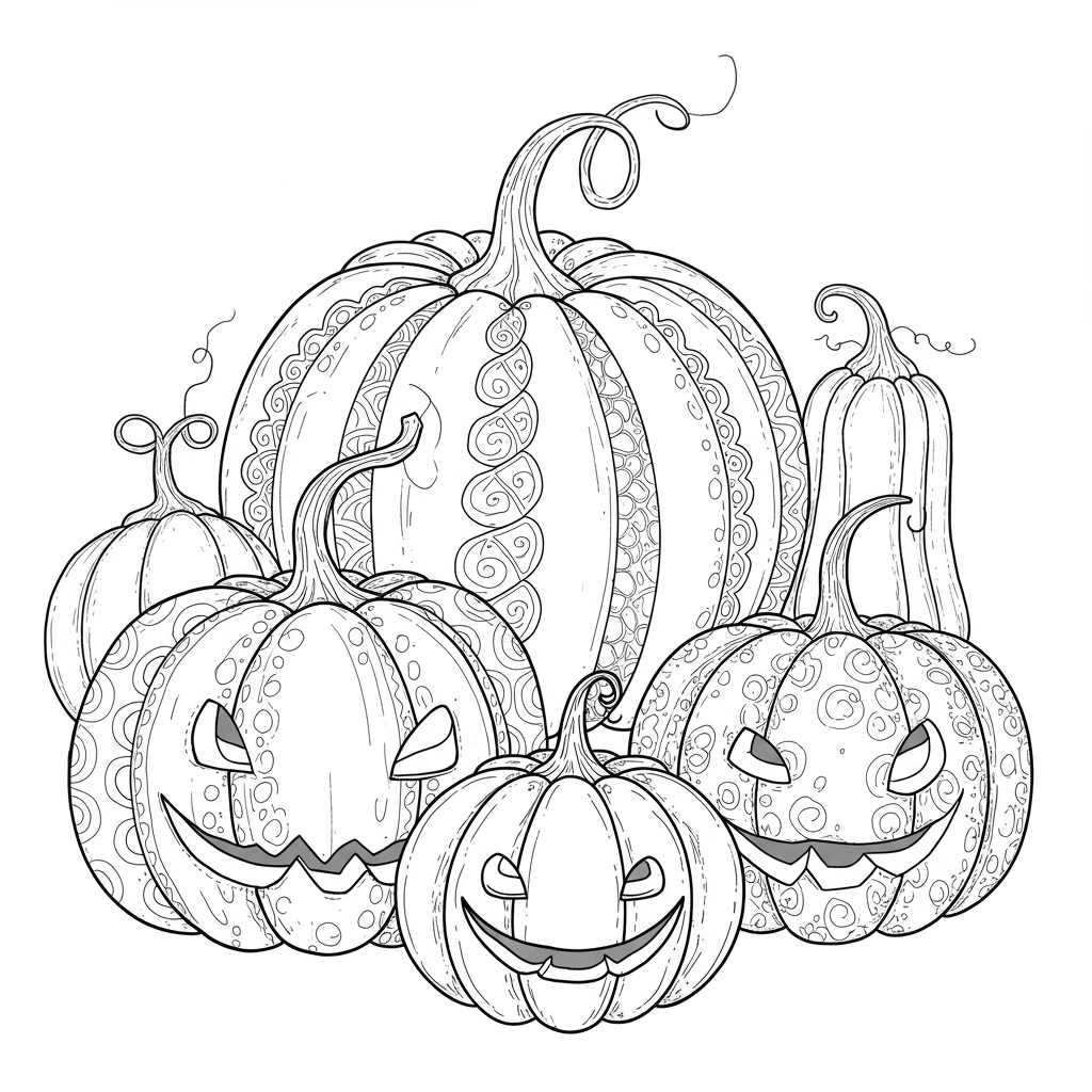 of pumpkins decorative coloring page