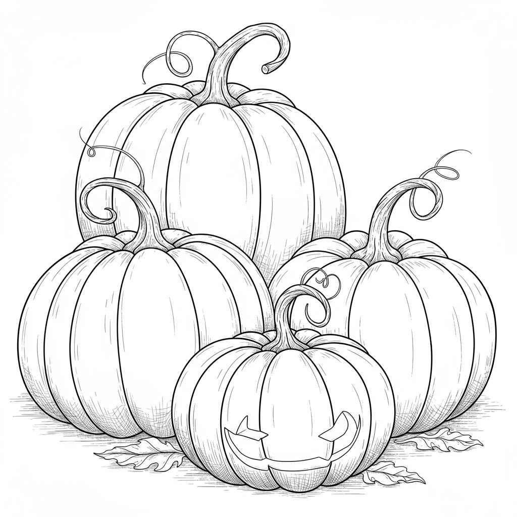 of pumpkins detailed coloring page
