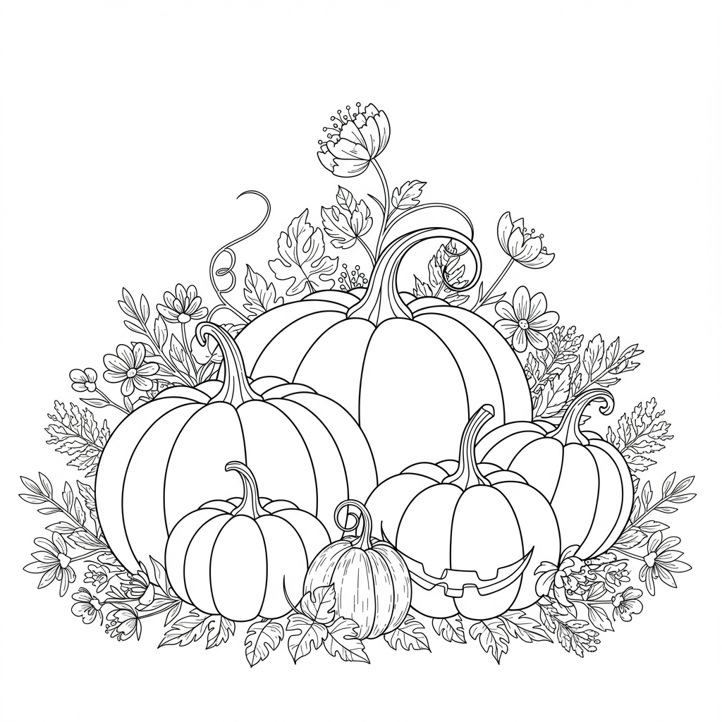 of pumpkins flowers coloring page