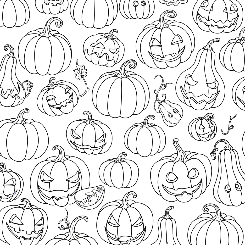 of pumpkins pattern coloring page