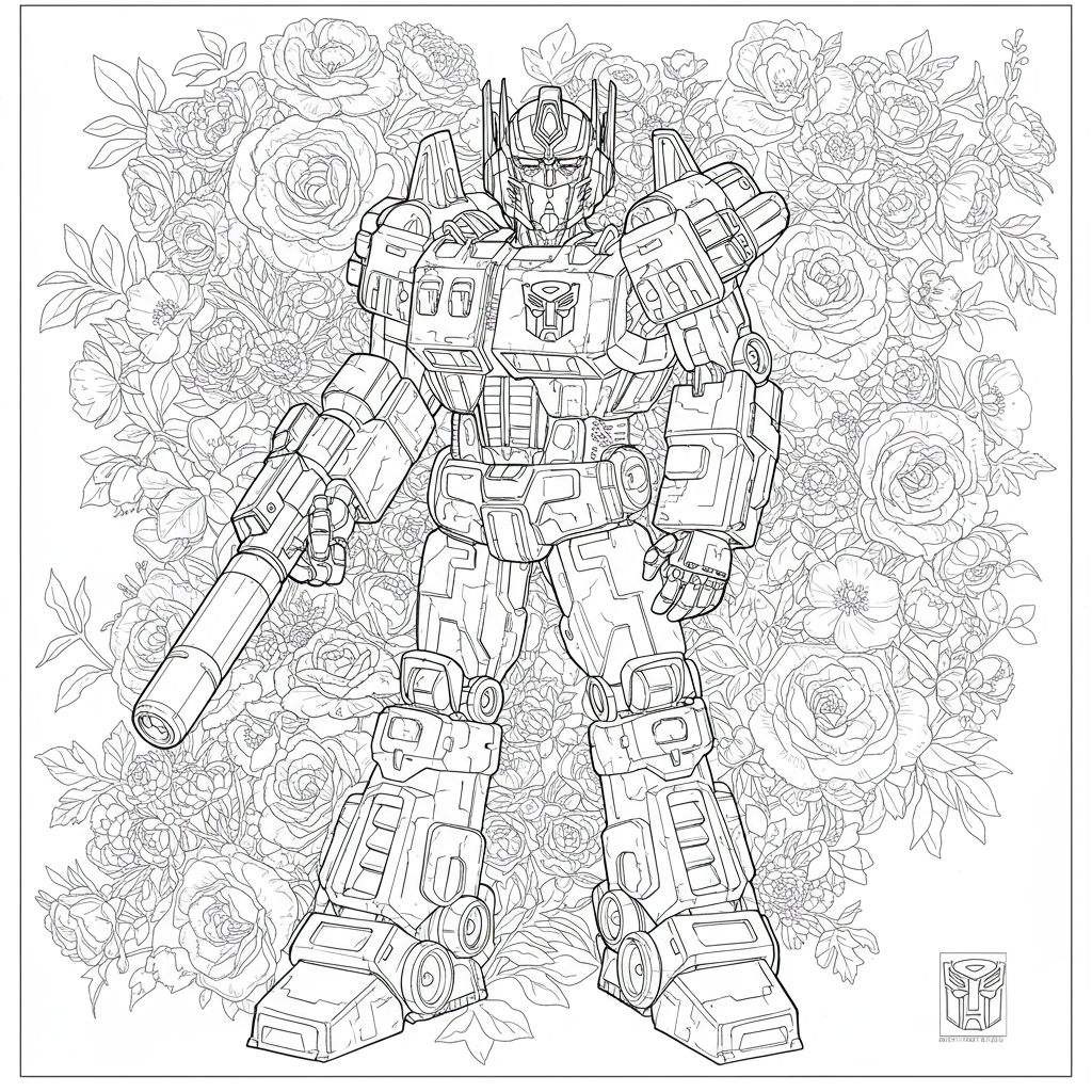 página para colorir de flores do optimus prime