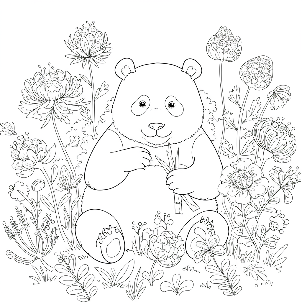 panda flowers coloring page