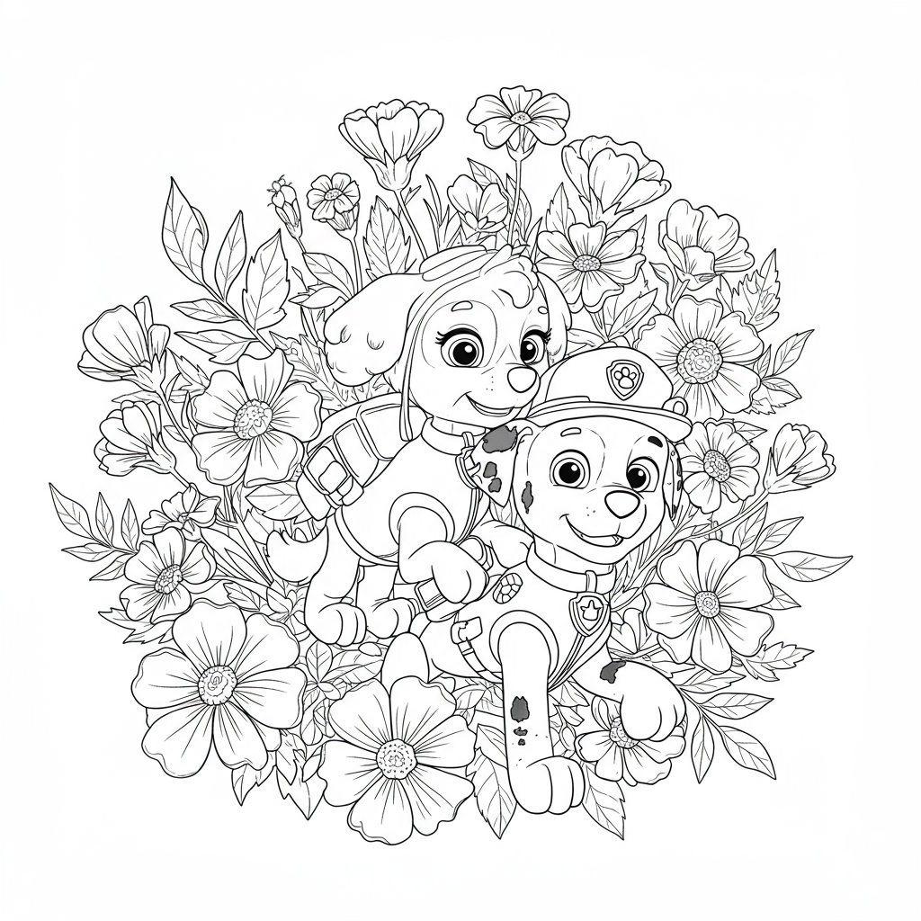 Blumen-Malvorlage von Paw Patrol