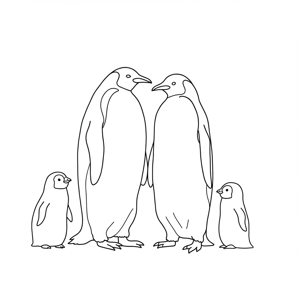penguin family coloring page