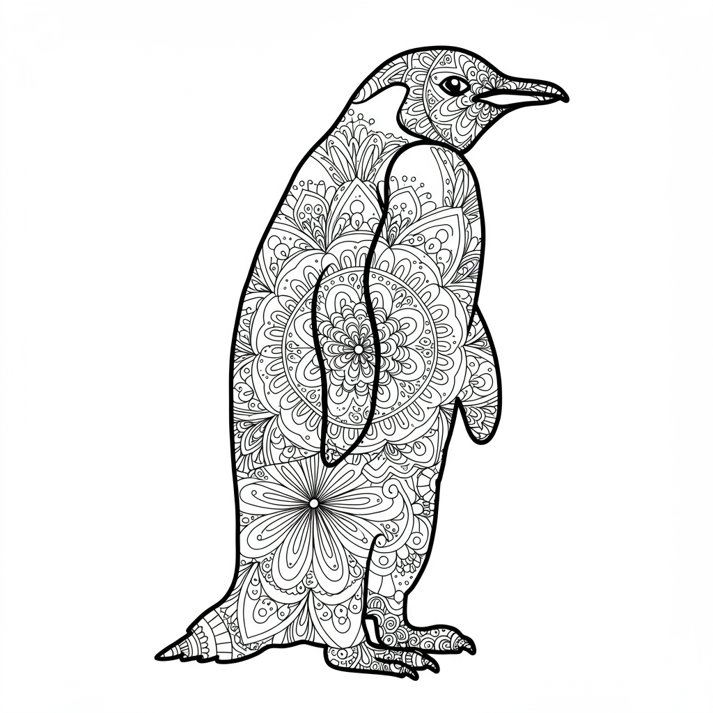 penguin mandala coloring page