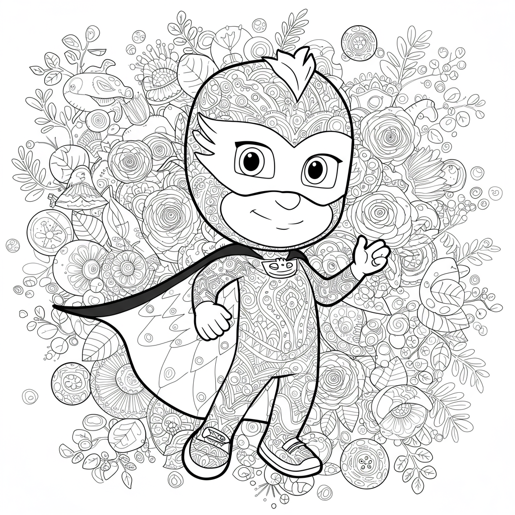 página para colorir decorativa do pj mask
