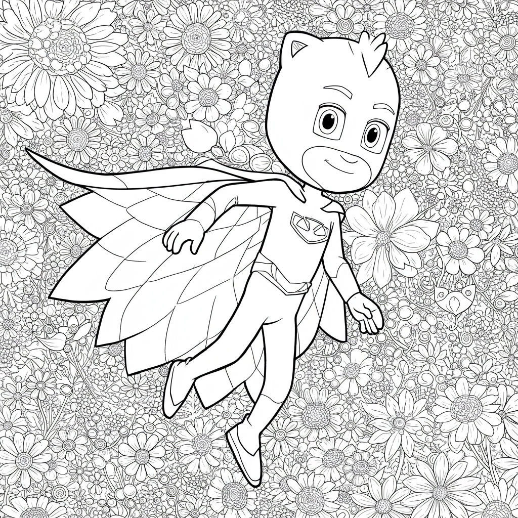 página para colorir flores do pj mask