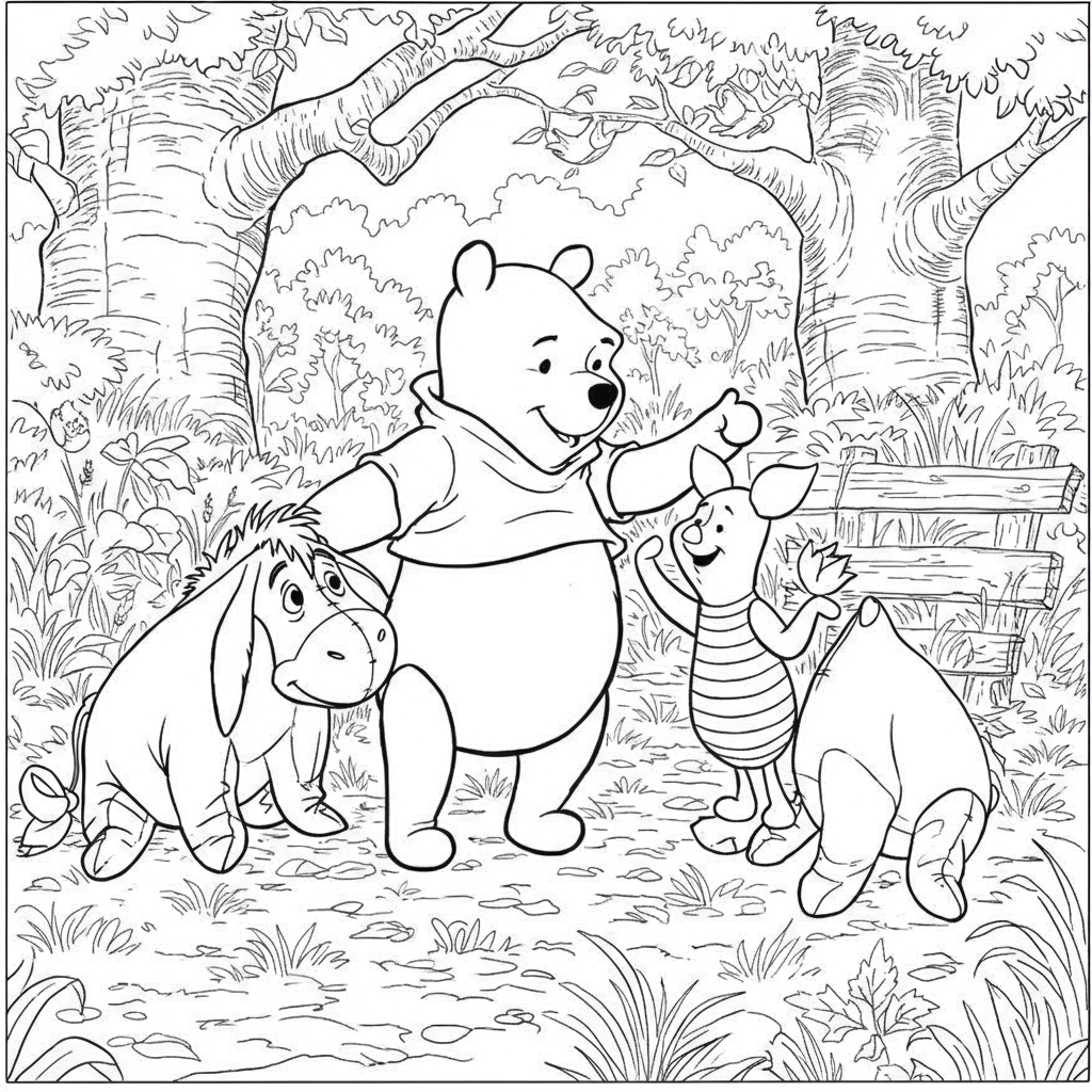 pooh detailed coloring page