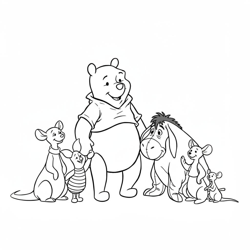 pooh family coloring page