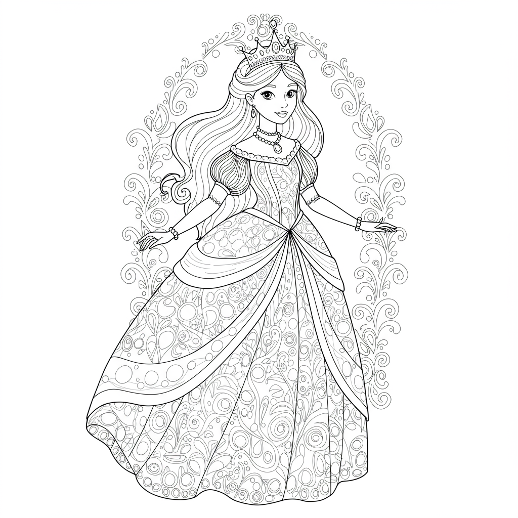 princess decorative coloring page