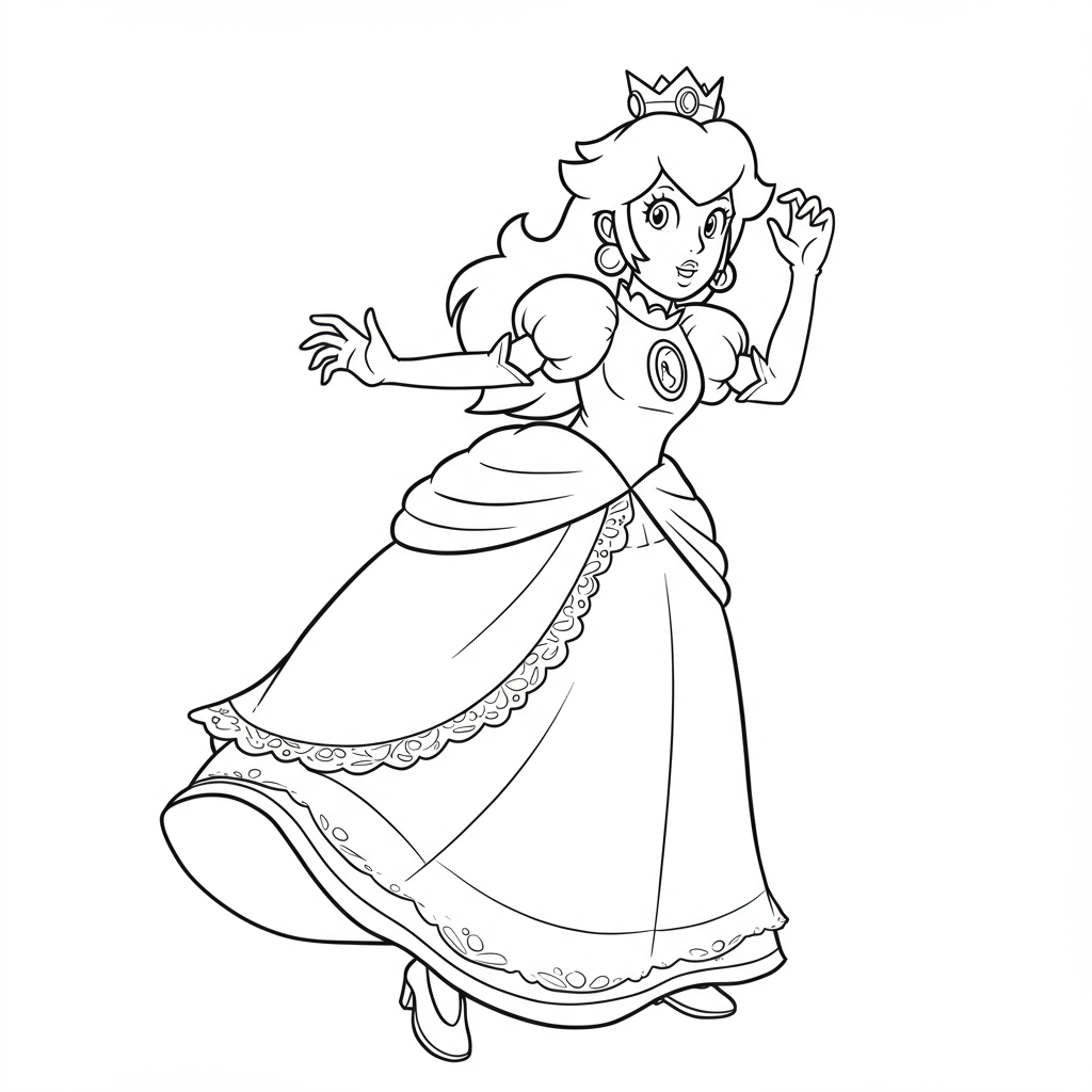 princess peach action coloring page