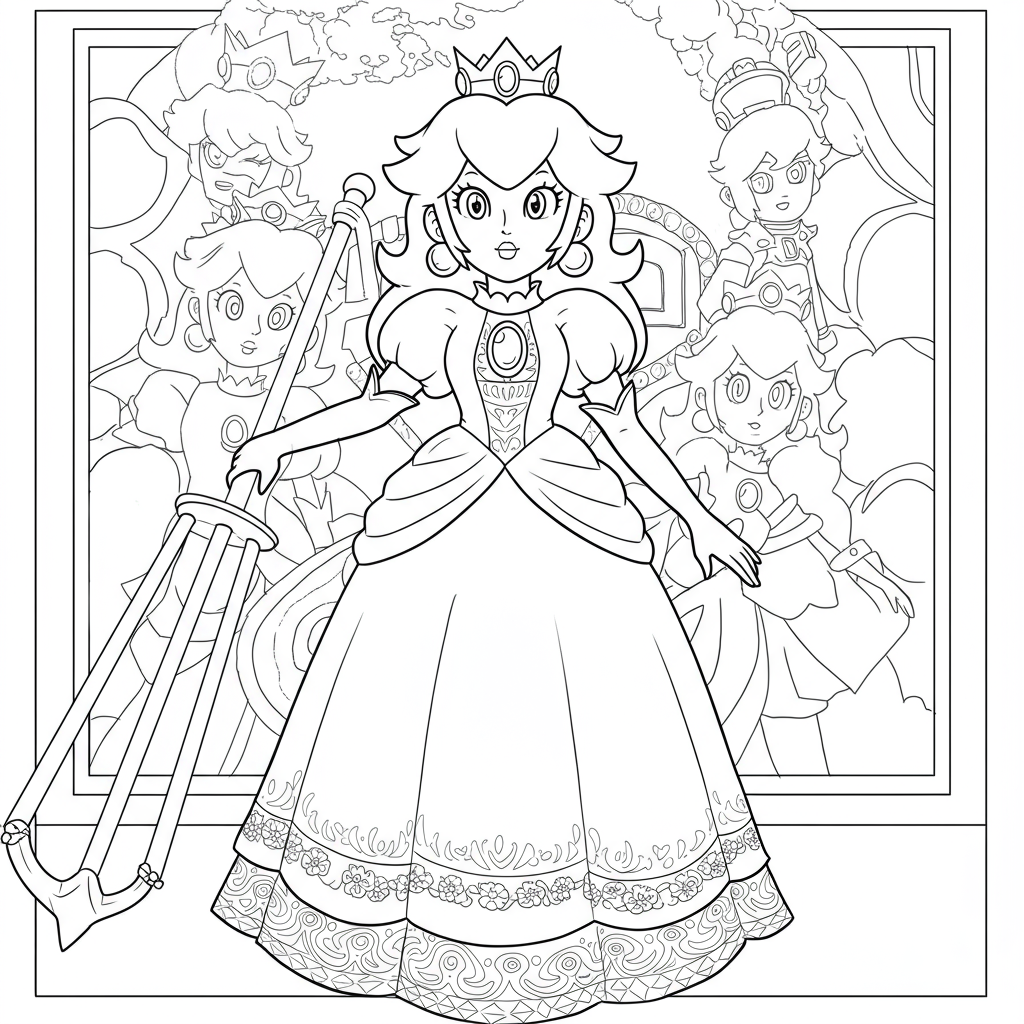princess peach detailed coloring page