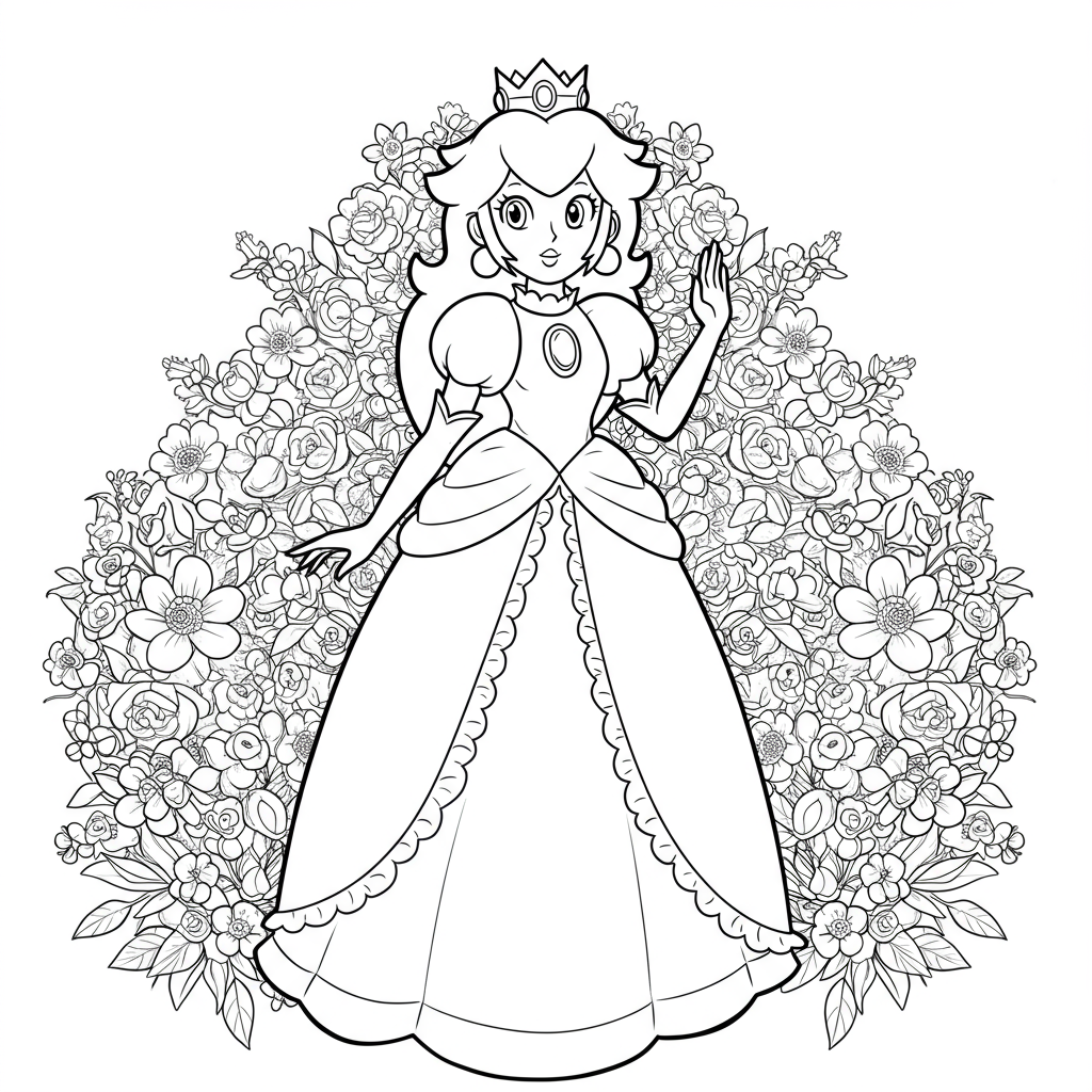princess peach flowers coloring page