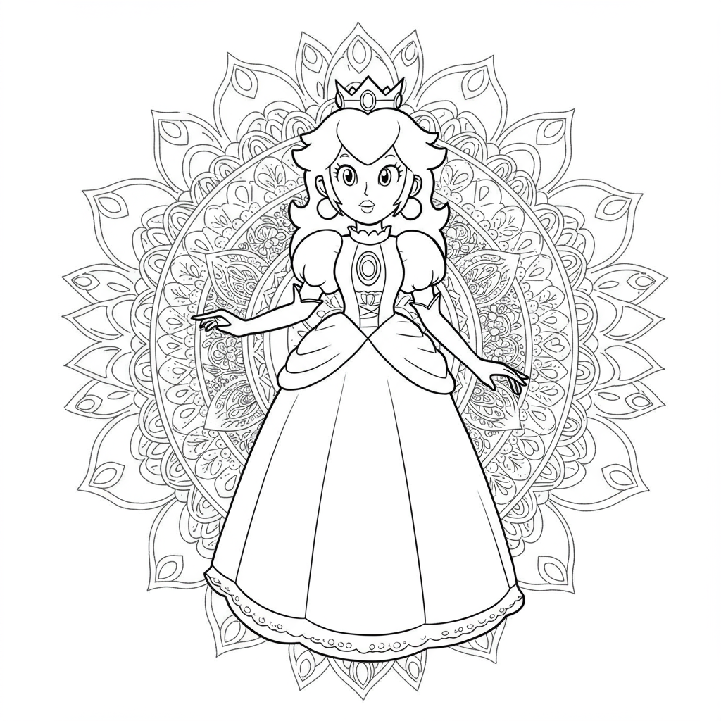princess peach mandala coloring page