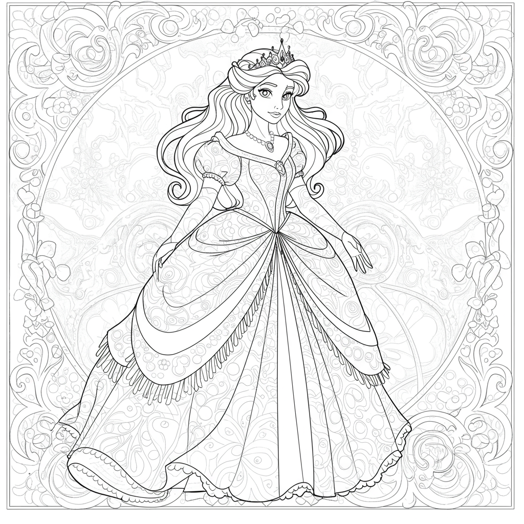 página para colorir abstrata de princesa para imprimir