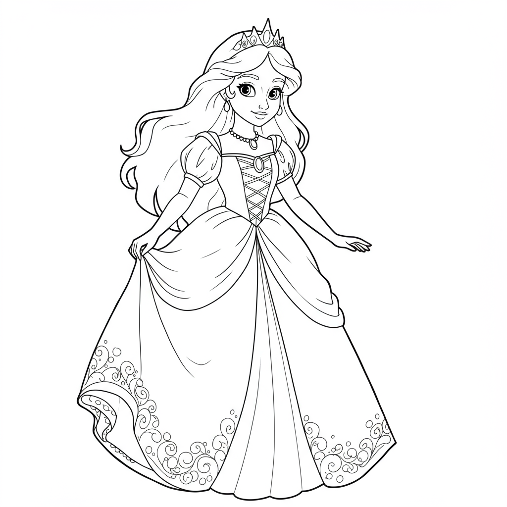 página para colorir fofa de princesa para imprimir
