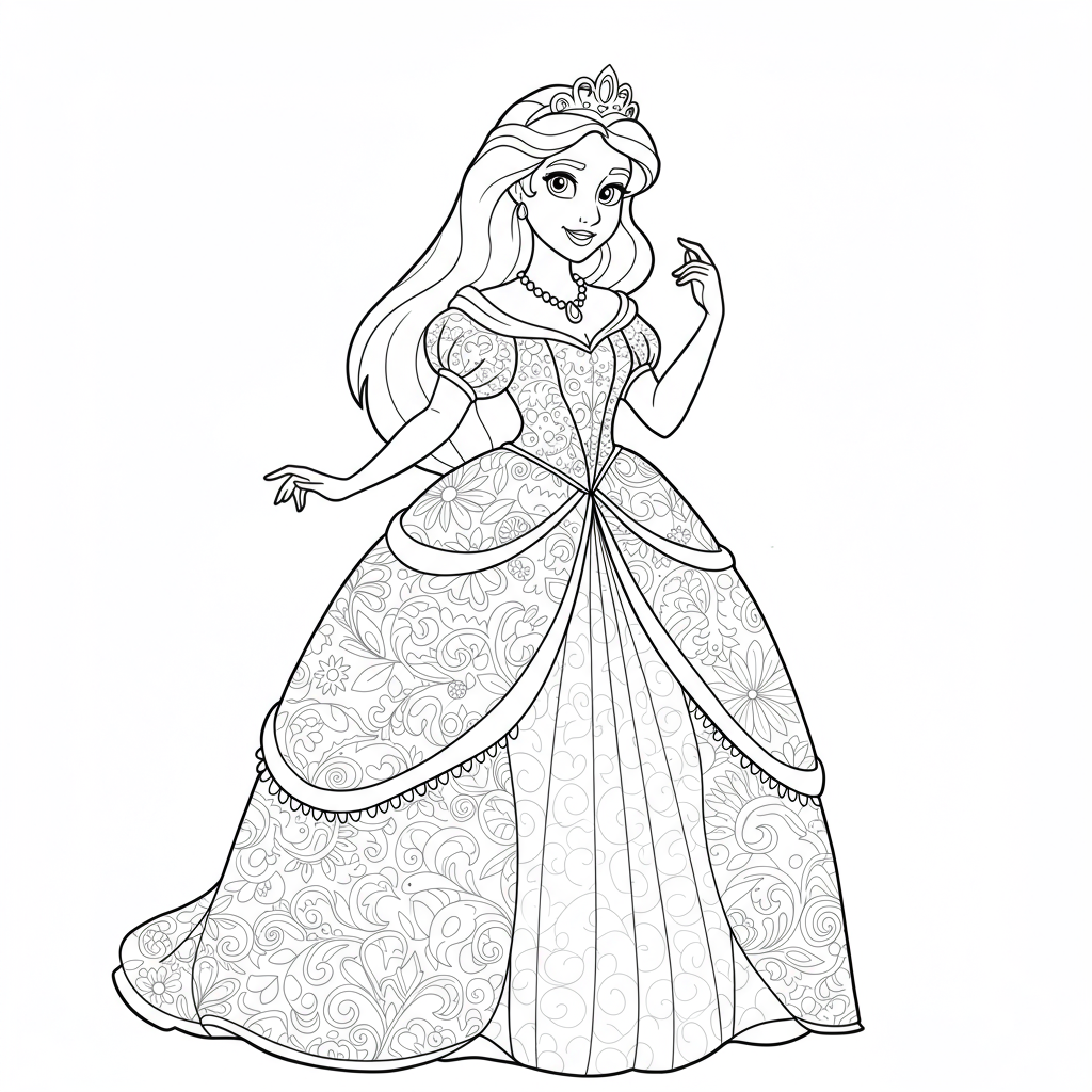 página para colorir decorativa de princesa para imprimir