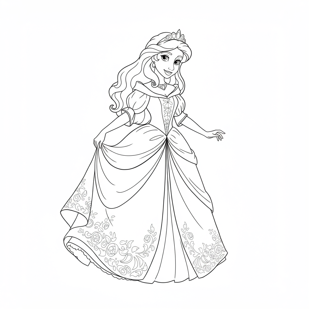 página para colorir fácil de princesa para imprimir