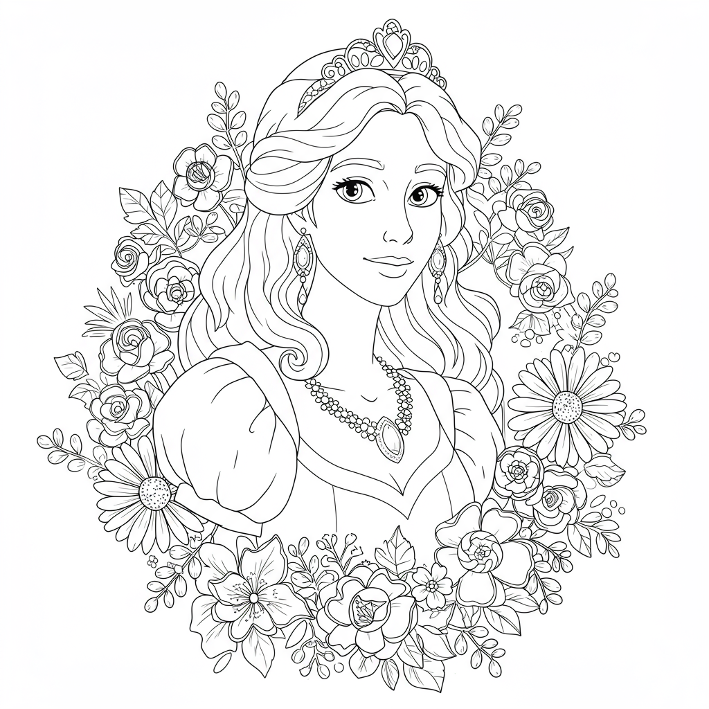 página para colorir de flores de princesa para imprimir