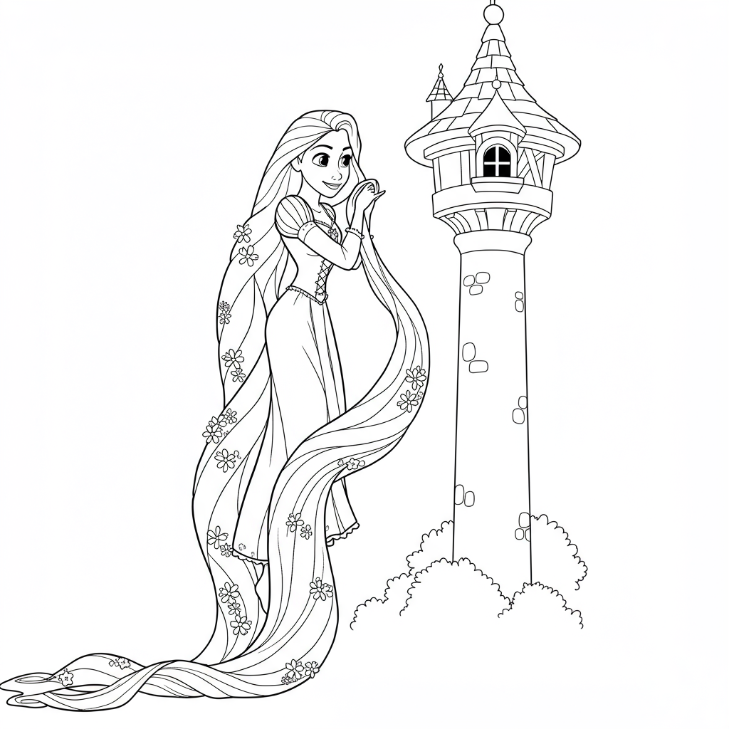 rapunzel cartoon coloring page
