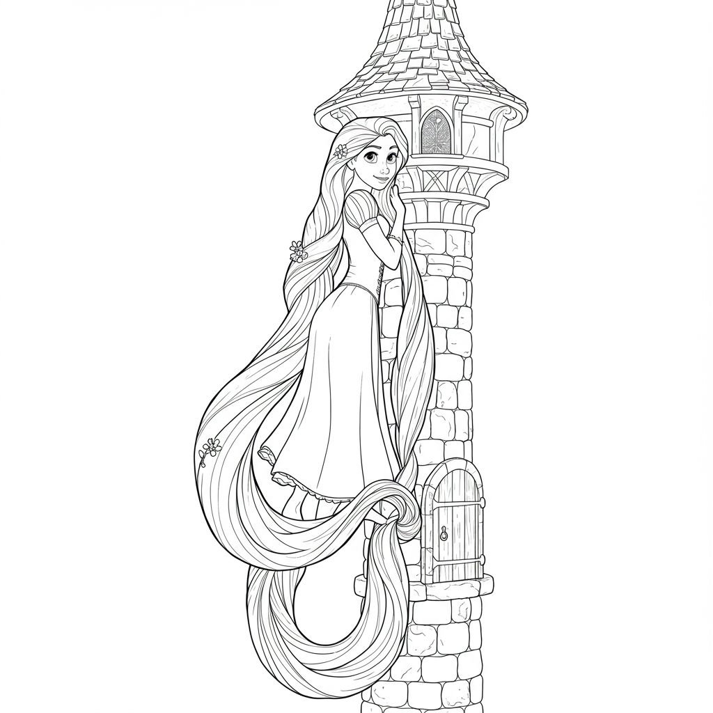 rapunzel detailed coloring page