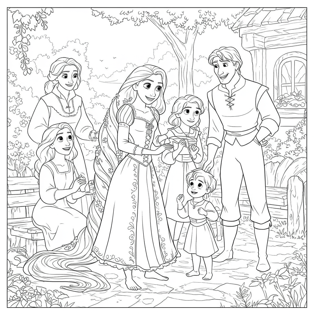 rapunzel family coloring page