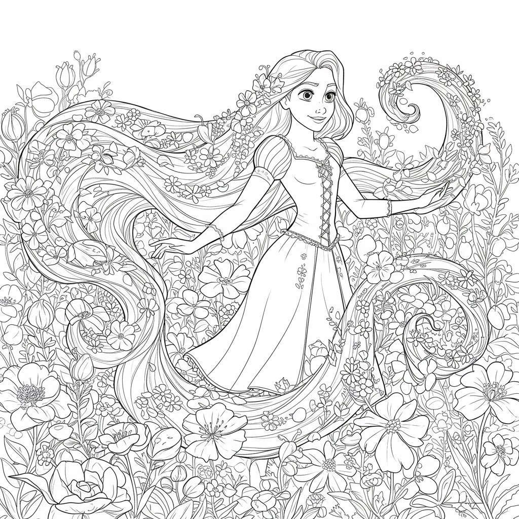 rapunzel flowers coloring page