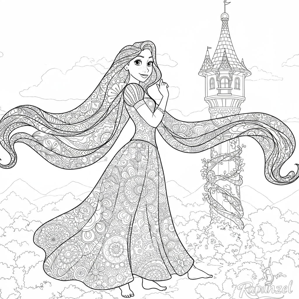 rapunzel mandala coloring page