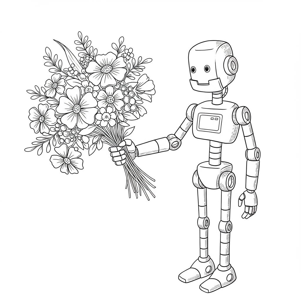 robot flowers coloring page