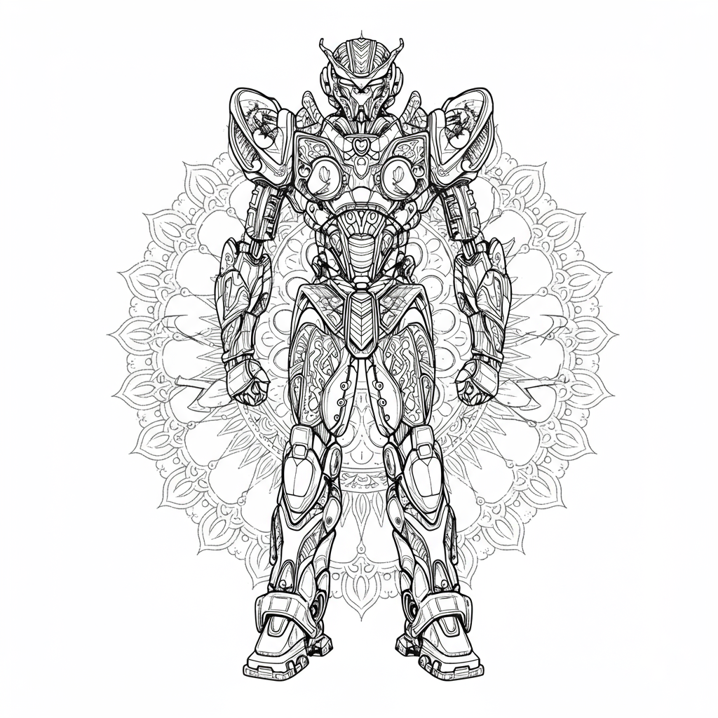 robot mandala coloring page