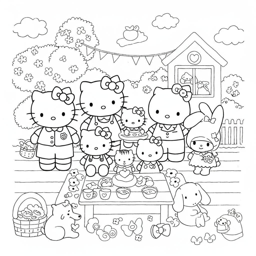 sanrio family coloring page