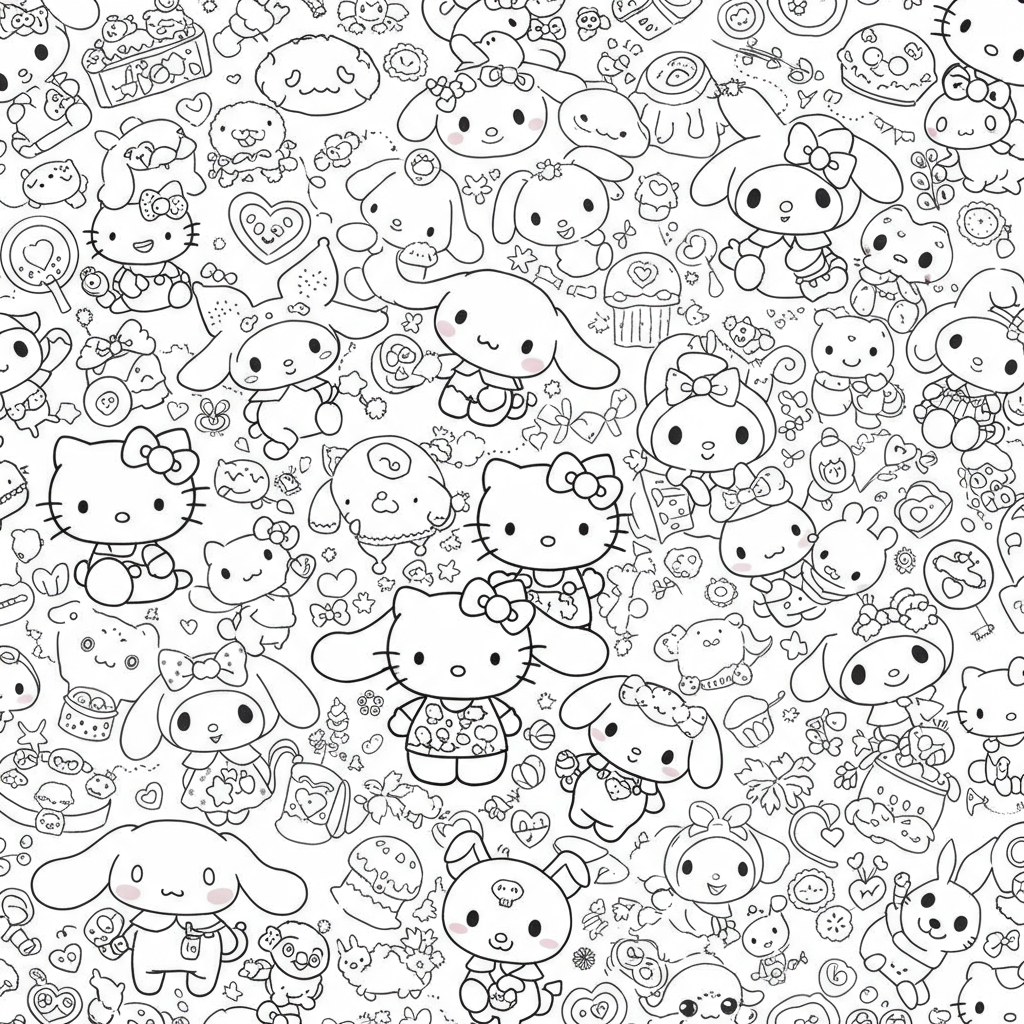 sanrio pattern coloring page