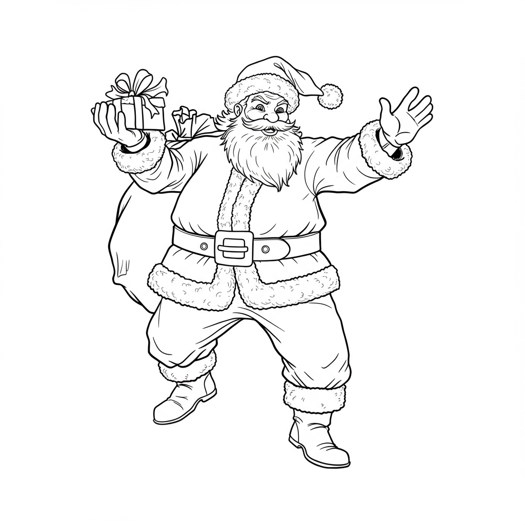 santa claus action coloring page